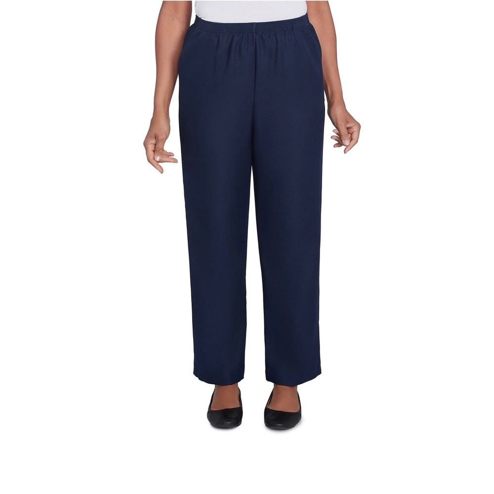 Alfred Dunner Petite Navy Blue Elastic Waist Pull On Straight Leg Pants 8P